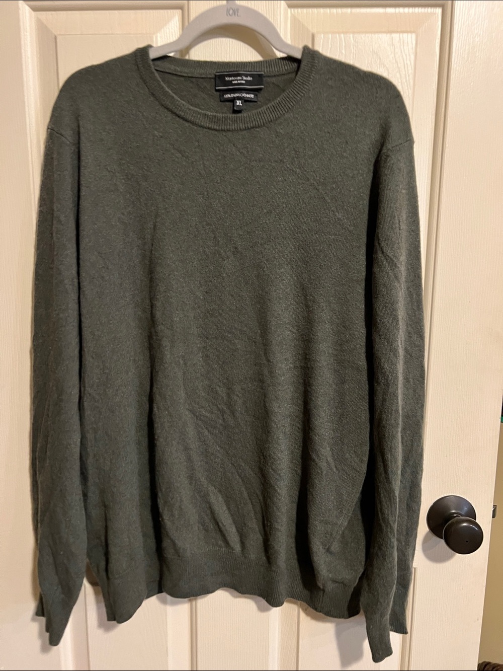Mantovani Studio Men’s Crewneck Sweater in Olive Gray 100% Italiian Cashmere